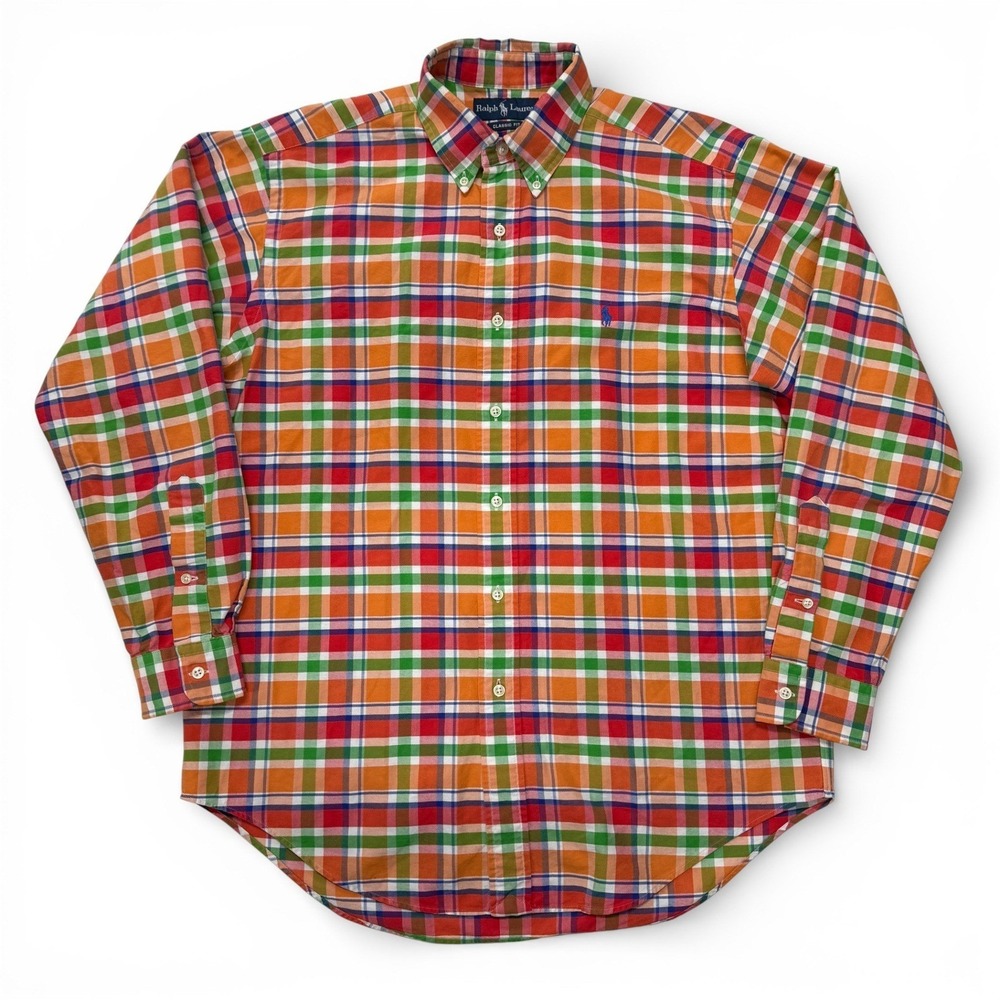 Ralph Lauren Mens Medium Classic Fit Plaid Long Sleeve Button Down Shirt Cotton - Picture 2 of 11